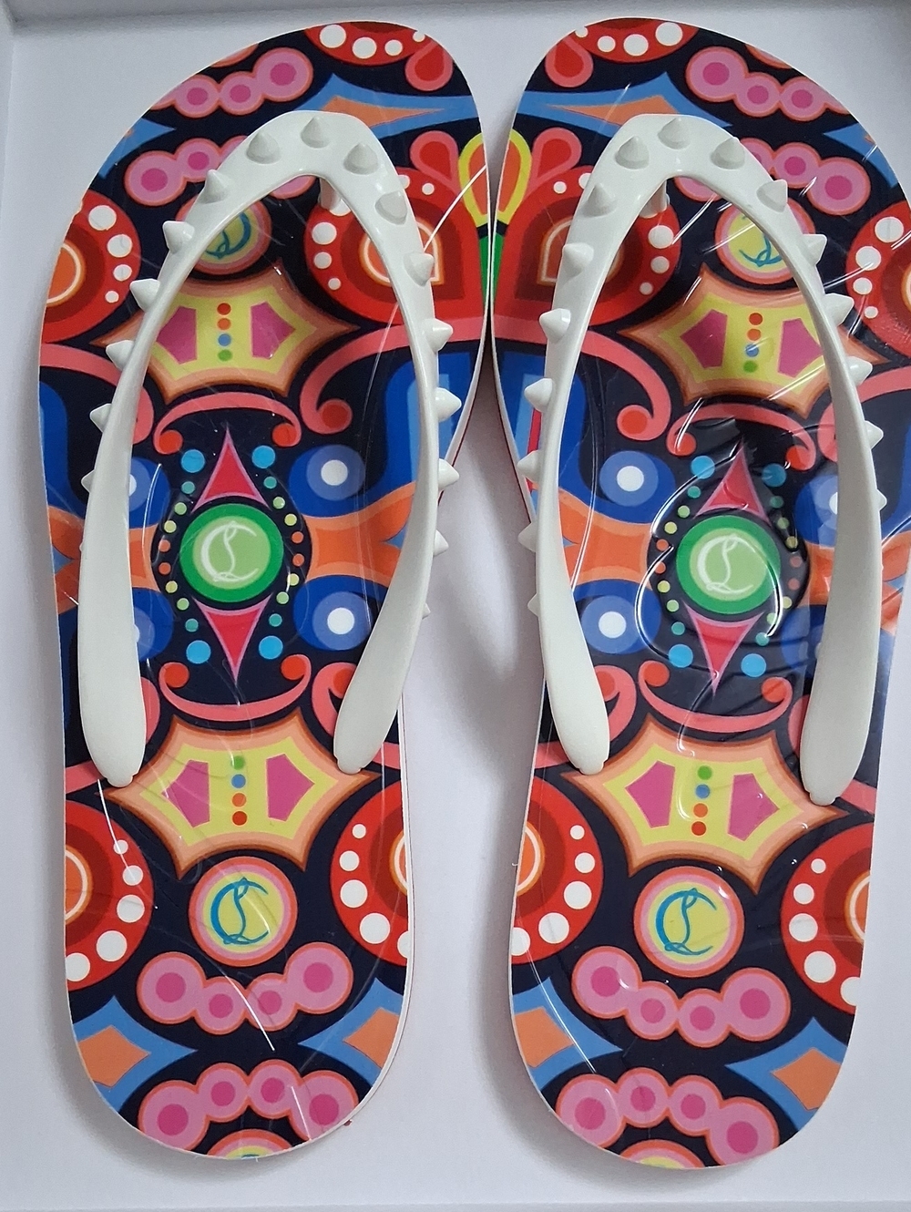 White-Strap Colorful Pattern Women's Sandals